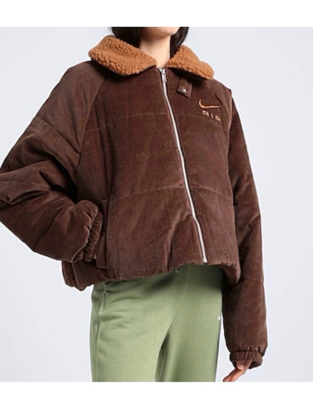 Nike Brown Puffer Jacket with Tan Sherpa Collar